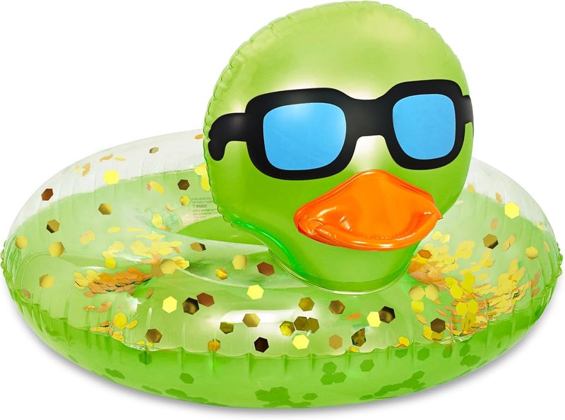 POZA Inflatable Duck Pool Float Tube- Heavy Duty Vinyl UV Resistant Confetti Pool Duck Floatie, Animal Pool Float Swim Ring Pool Inflatables for Kids and Adults for Beach, Party, Vacation - Image 1